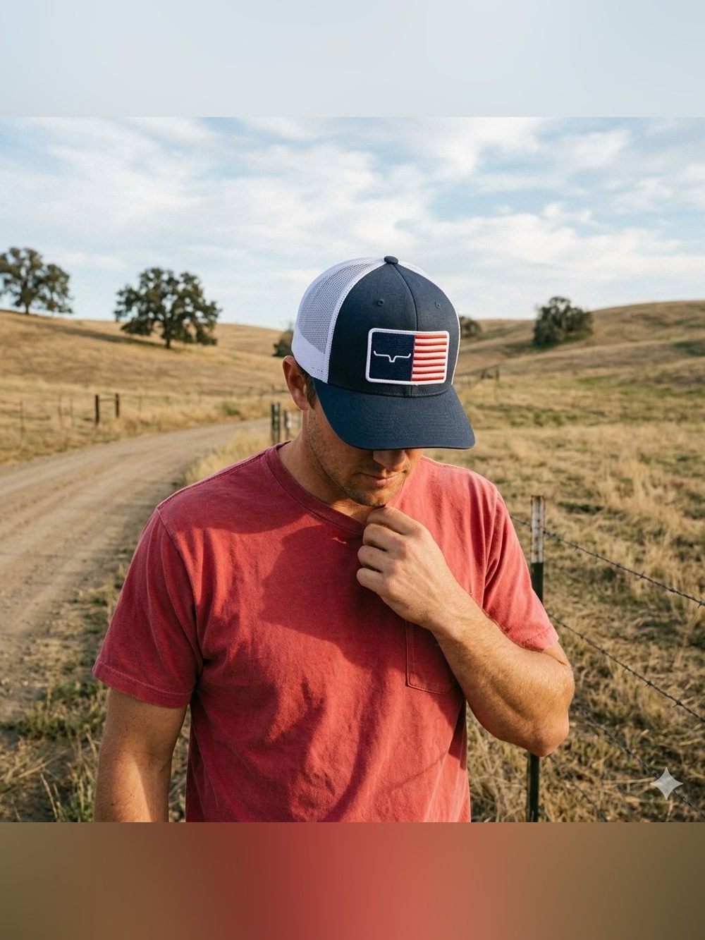 Kimes Ranch Navy White American Flag Trucker Snapback Hat Western Patriotic USA